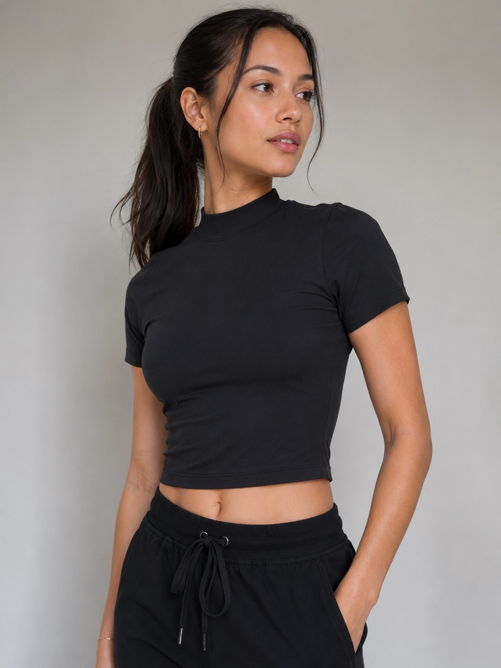 Lululemon Kitsilano Mock Neck Tee Black Pima Cotton NWT Size 12